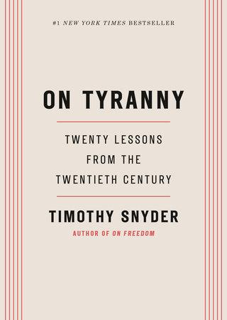 Omslaget til On Tyranny af Timothy Snyder (engelsk udgave)